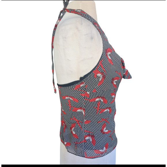 Small Bebe 100% silk cowl neck halter butterfly women's blouse #21 - Picture 2 of 6